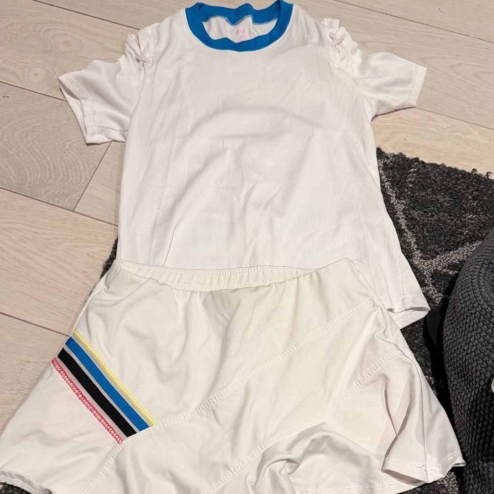 Lucky in Love White and Blue Kids Matching tennis outfit